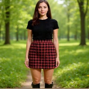 14🧡Jon Tagia Pret a Porter Wool Plaid A-Line Skirt in Burned Orange & Black